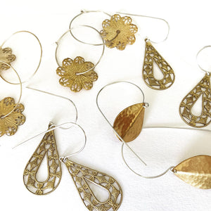 Hammered Petal on Handcrafted Ear Wires