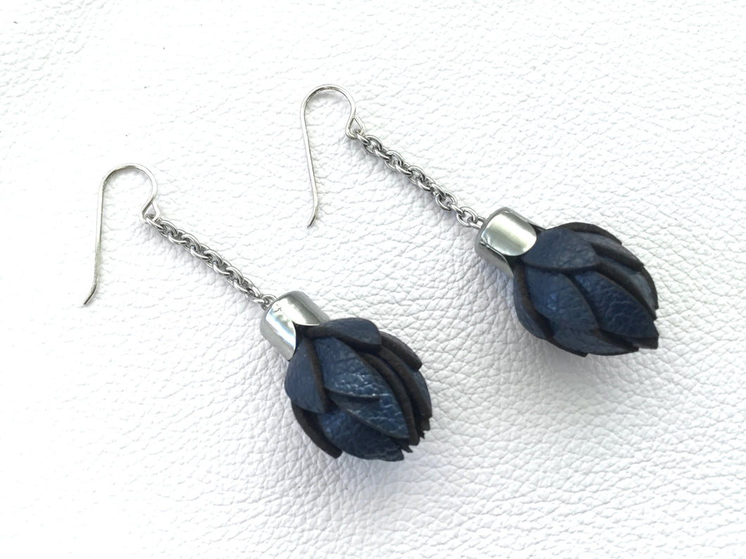 Wild Flower Bud Earrings - Navy Blue-in your choice of style